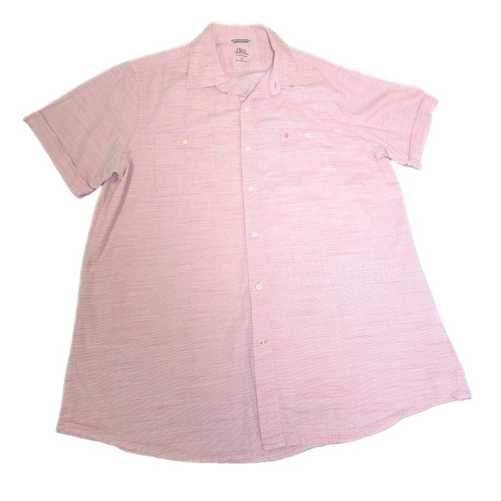 Izod Saltwater Shirt Mens XL Pink White Micro Striped Short Sleeve Button Down